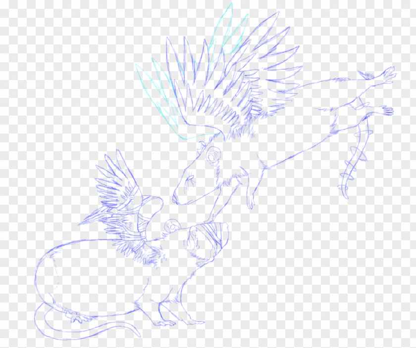 Feather Line Art Sketch PNG