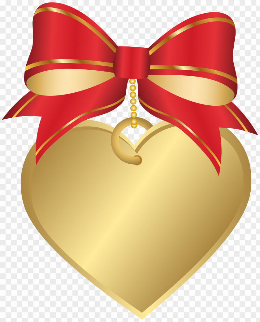 Gold Heart With Red Bow Transparent Clip Art Image PNG