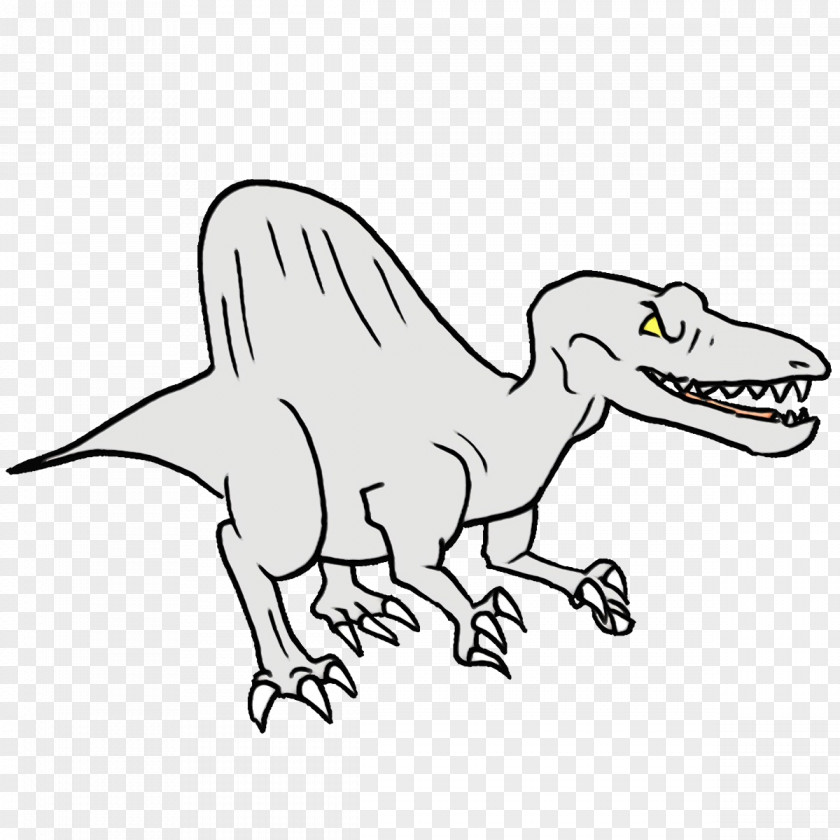 Tyrannosaurus Velociraptor Standing Line Art Cartoon Character PNG