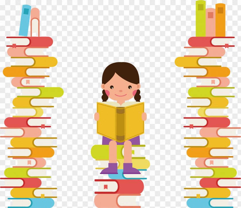 Vector Girls Reading In The Library Poster Book PNG