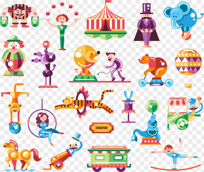 Fashion Circus Design Elements Vector Material, Flat Carnival Illustration PNG
