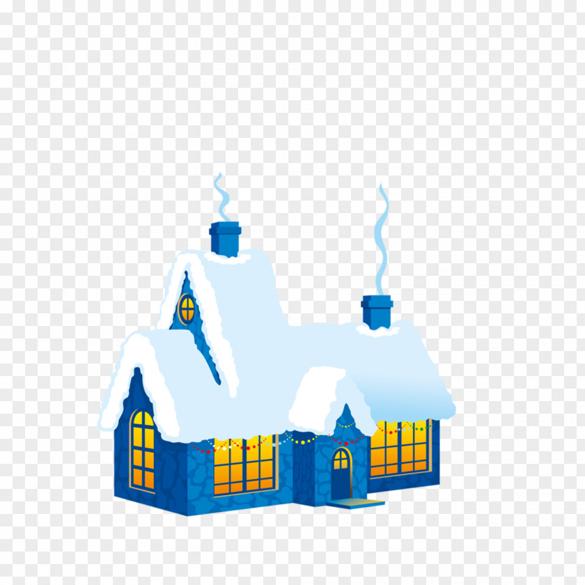Lovely Cartoon Blue Snow House Material Free To Pull Christmas Wallpaper PNG