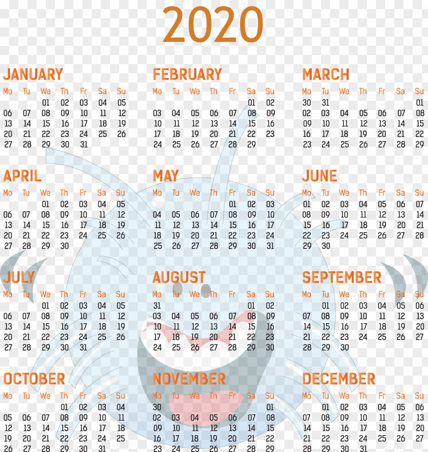 2020 Yearly Calendar Printable Template Full Year PNG