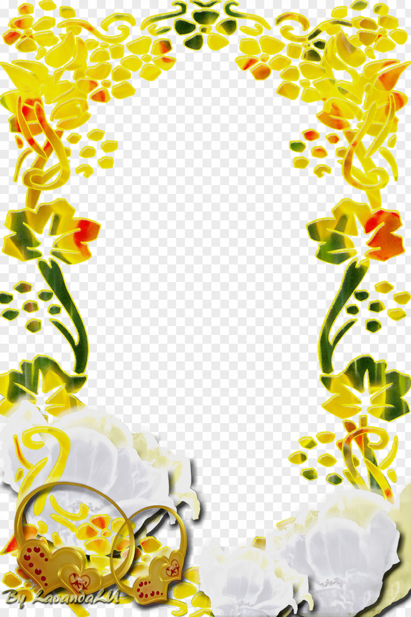 Picture Frame Yellow Watercolor Flowers PNG