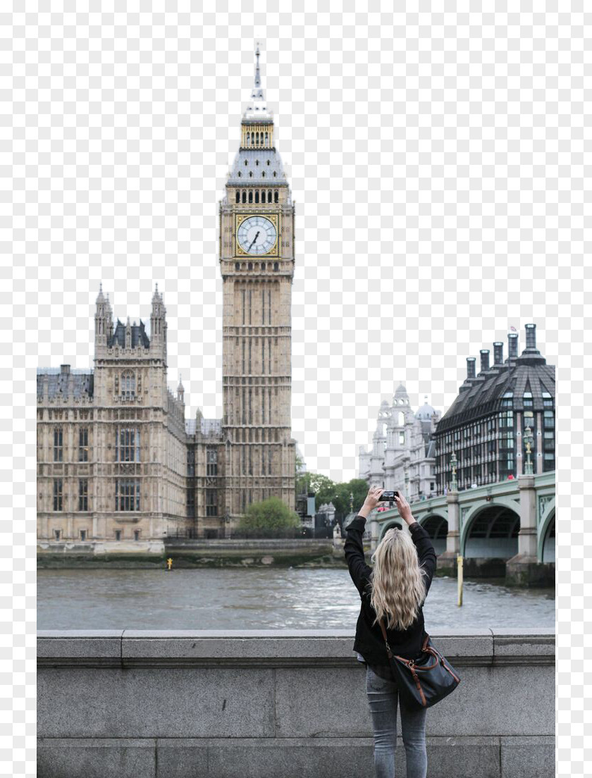 Woman Photographed Thames Big Ben Palace Of Westminster Bridge River London Eye PNG