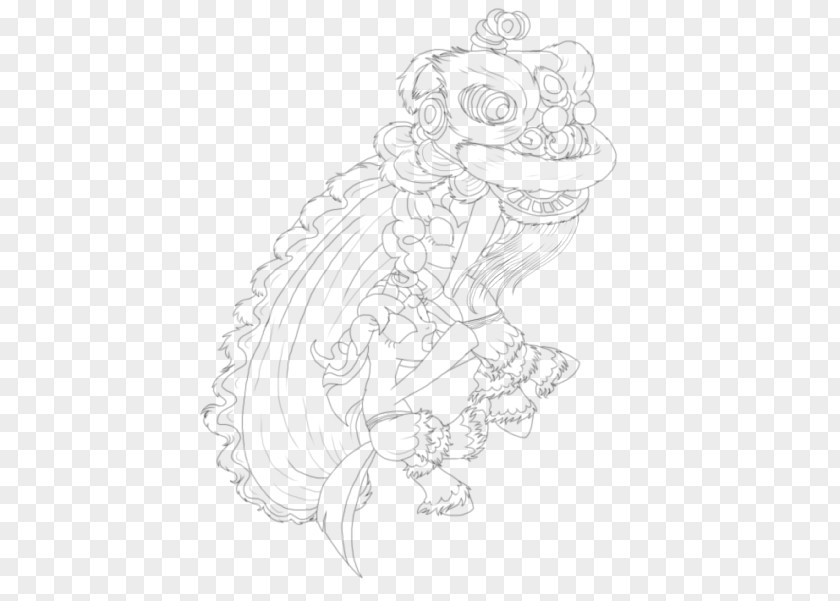 Lion Dance Black And White Line Art Drawing Monochrome Photography PNG