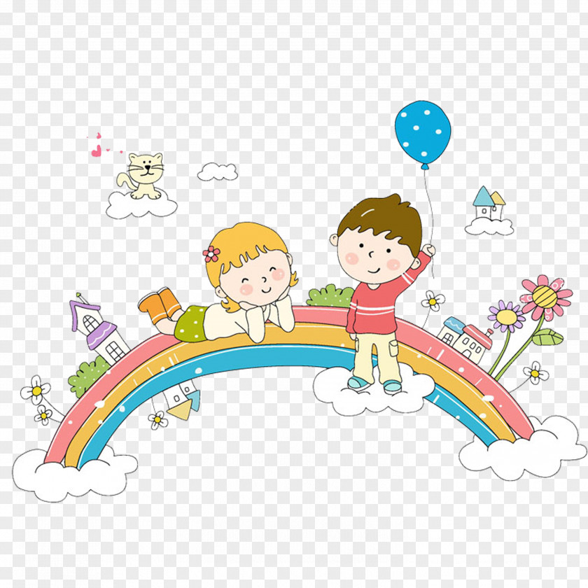 Rainbow Child Cartoon Information Interactive Whiteboard PNG