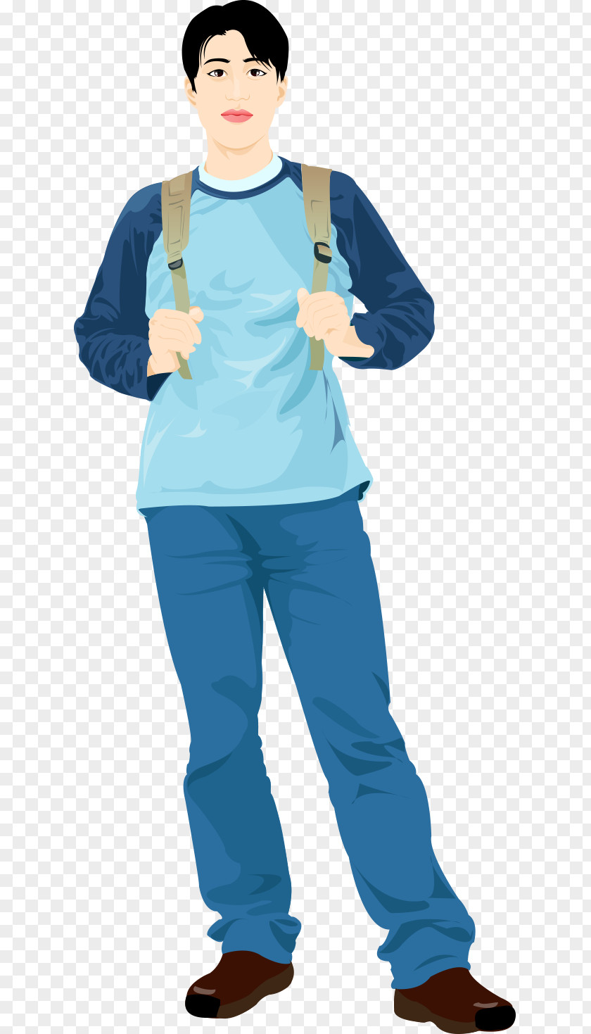 Hand-painted Cartoon Casual Man Carrying A Backpack Dear RED PNG