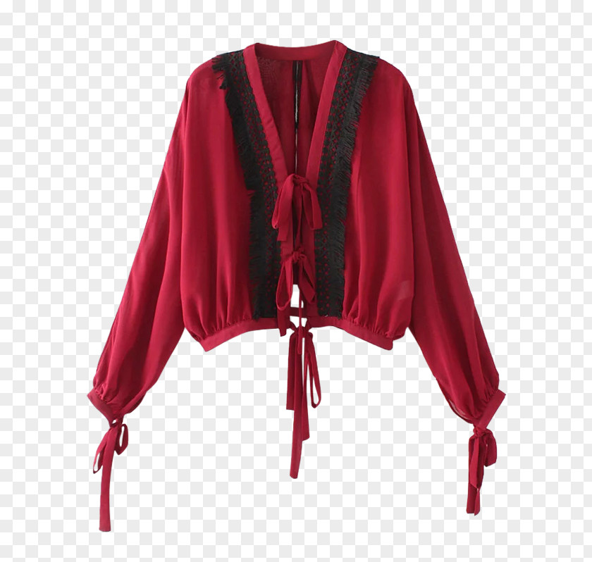 Red Lace Clothing Sleeve Blouse Sweater Top PNG