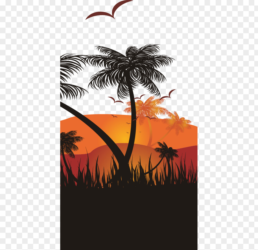 Abstract Coconut Tree Pattern Sunset Graphic Design Illustration PNG