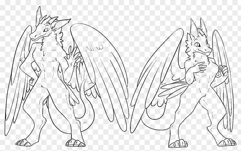 The Falling Feather Line Art Drawing Dragon Fursuit PNG