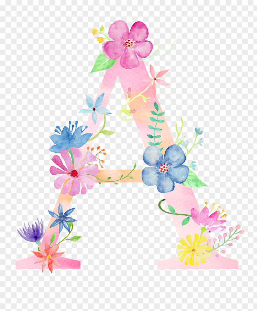 Flowers Letter A Watercolor Painting Poster PNG
