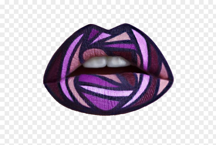 Purple Lips Lip Geometric Abstract Painting Lipstick Make-up Artist Beauty Work Of Art PNG