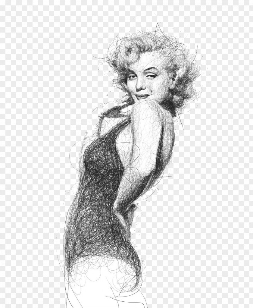 Black And White Lines Stitching Marilyn Monroe Drawing Pencil Sketch PNG