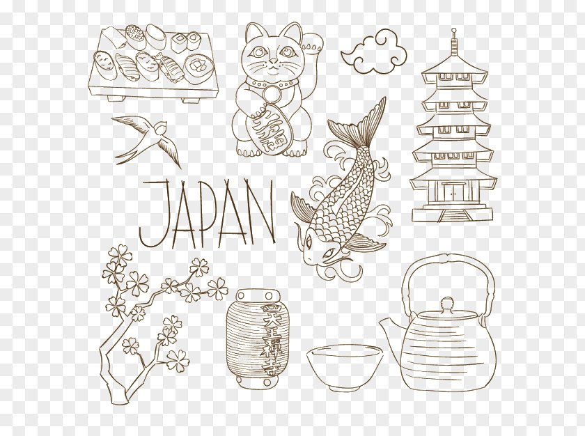Hand-drawn Elements Of Japan Japanese Cuisine Sushi Cat PNG
