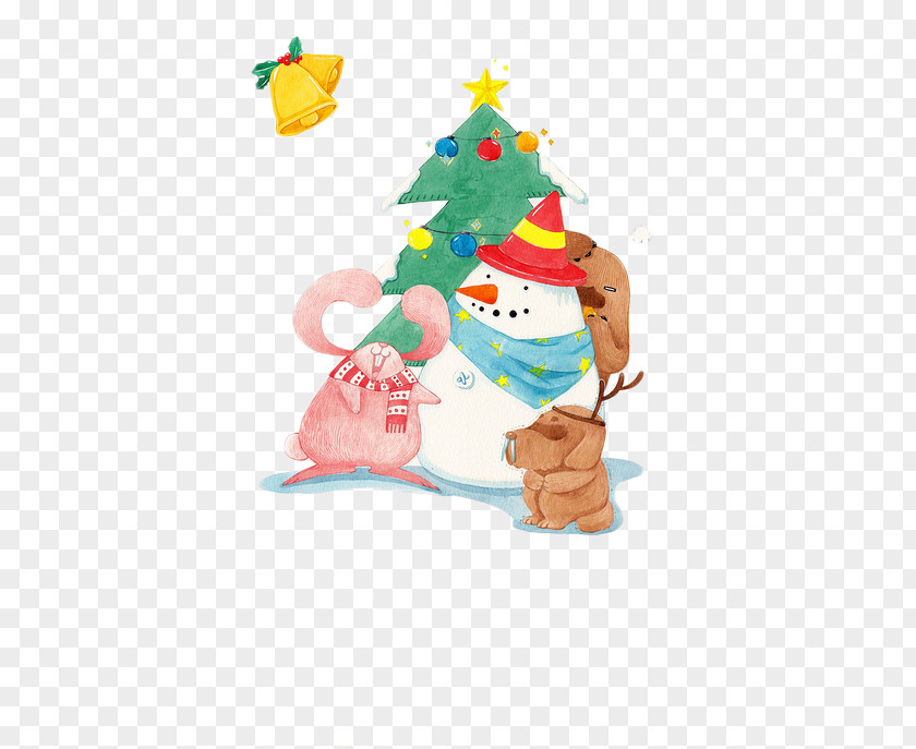 Rabbit Snowman Christmas Illustration PNG
