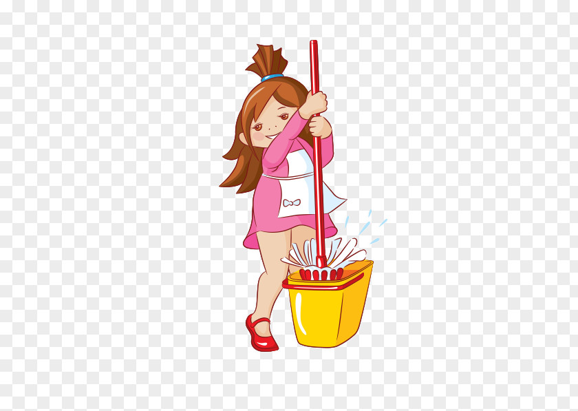 Rinse Mop Woman Vector Cleaning Child Housekeeping Clip Art PNG