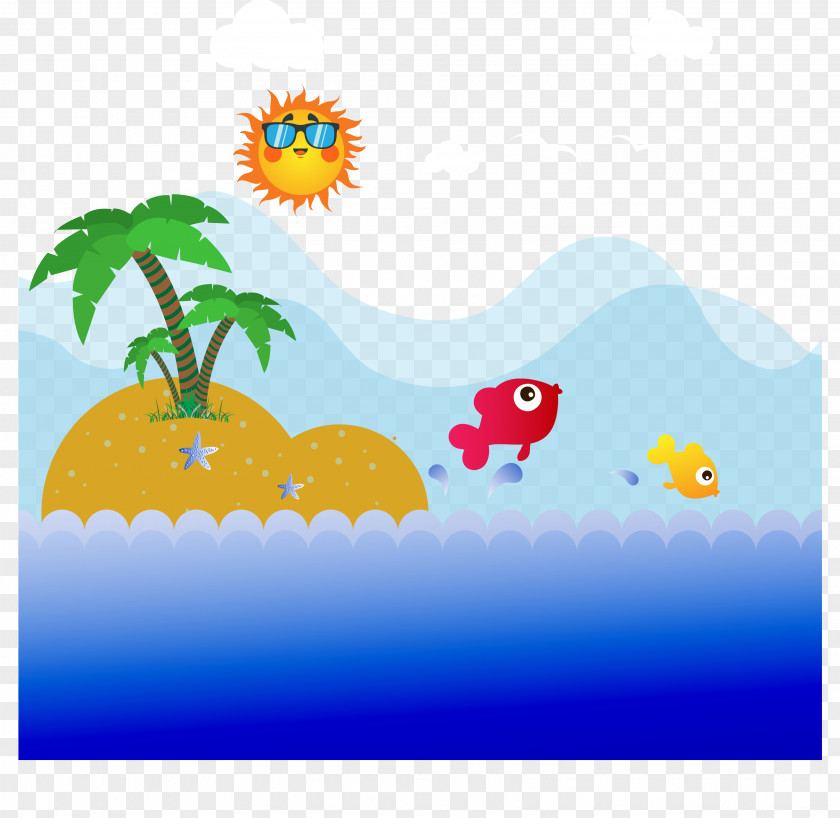 Cartoon Colorful Tropical Island Ocean Cdr Graphic Design PNG