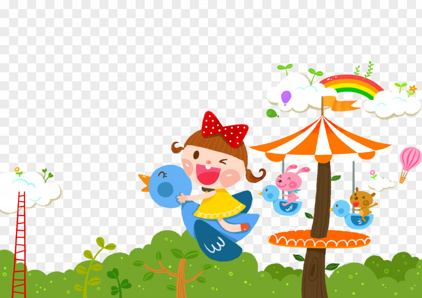 Happy Play Child Carousel Cartoon Illustration PNG