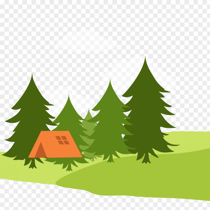 Cartoon Forest Camping Landscape Vector Drawing PNG