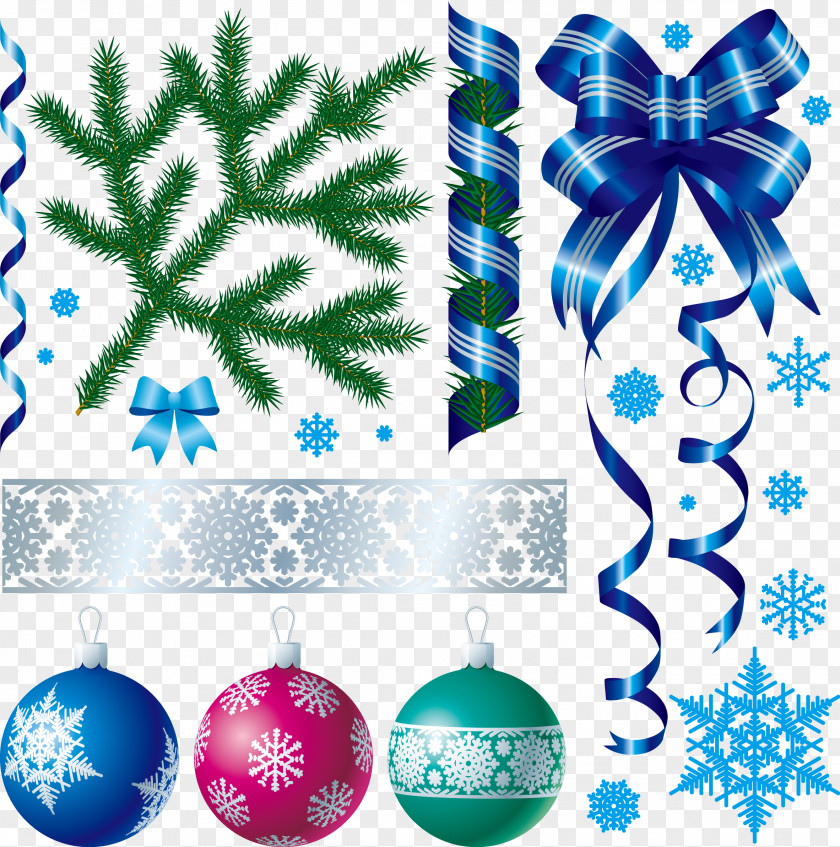 Ribbon Bow Decorated Christmas Tree Branches Hanging Ball Decoration Material Clip Art PNG