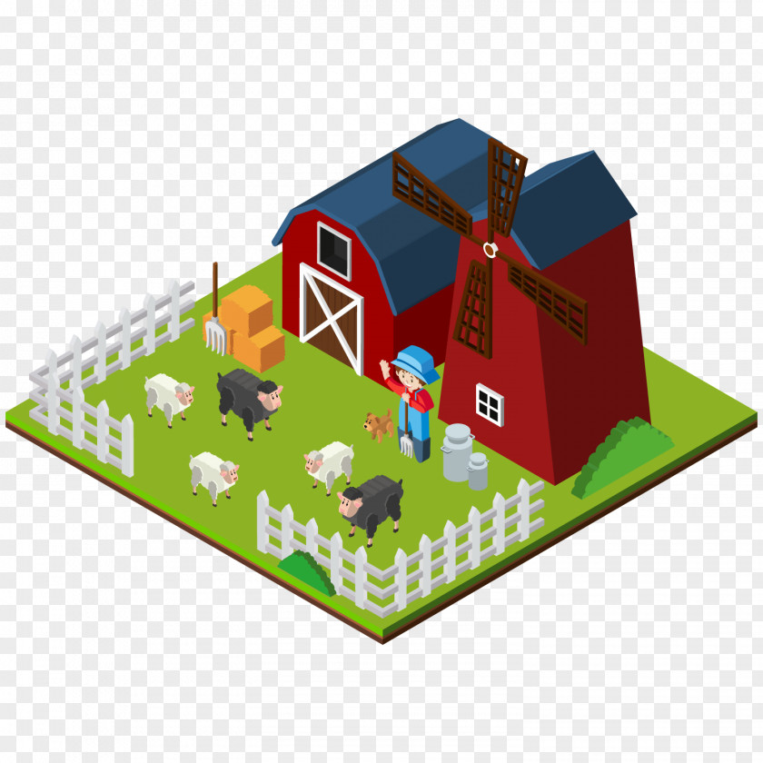Vector Farm Model 3D Computer Graphics Isometric Projection Illustration PNG
