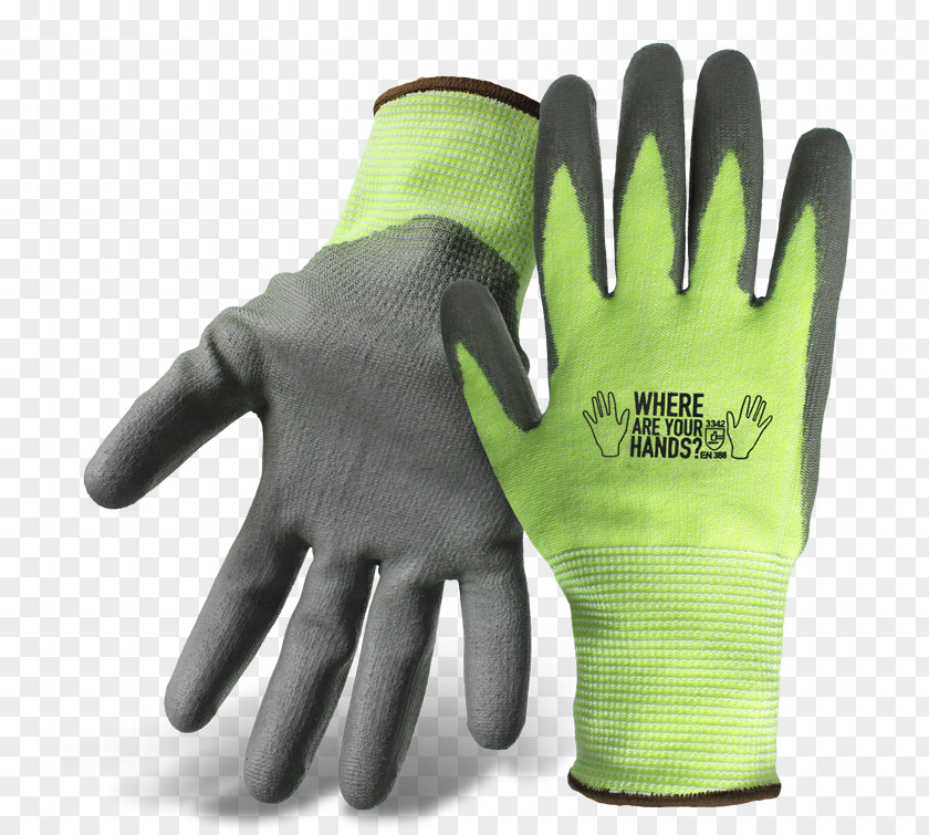 Vis With Green Back Olefin Fiber Polyurethane Spandex Glove Hand PNG