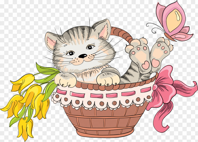Cartoon Cat Drawing Basket Clip Art PNG