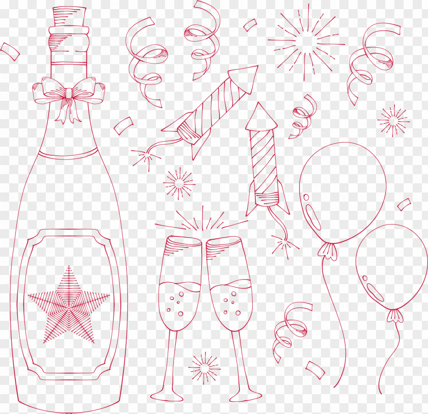 Vector Hand-painted Champagne Sparkling Wine Haute Cuisine PNG