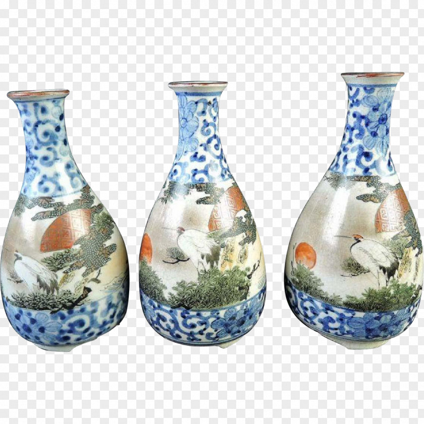 Vase Sake Set Ceramic Kutani Ware Japanese Cuisine PNG