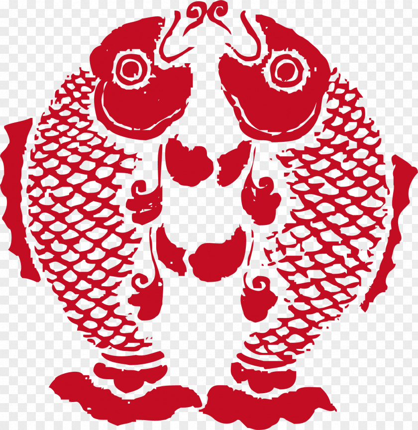 Spring Festival Pisces China Papercutting Chinese New Year Clip Art PNG