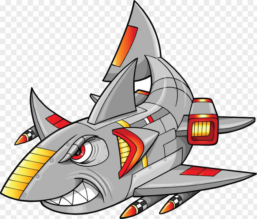 Mech Painted Cartoon Shark Robot Clip Art PNG