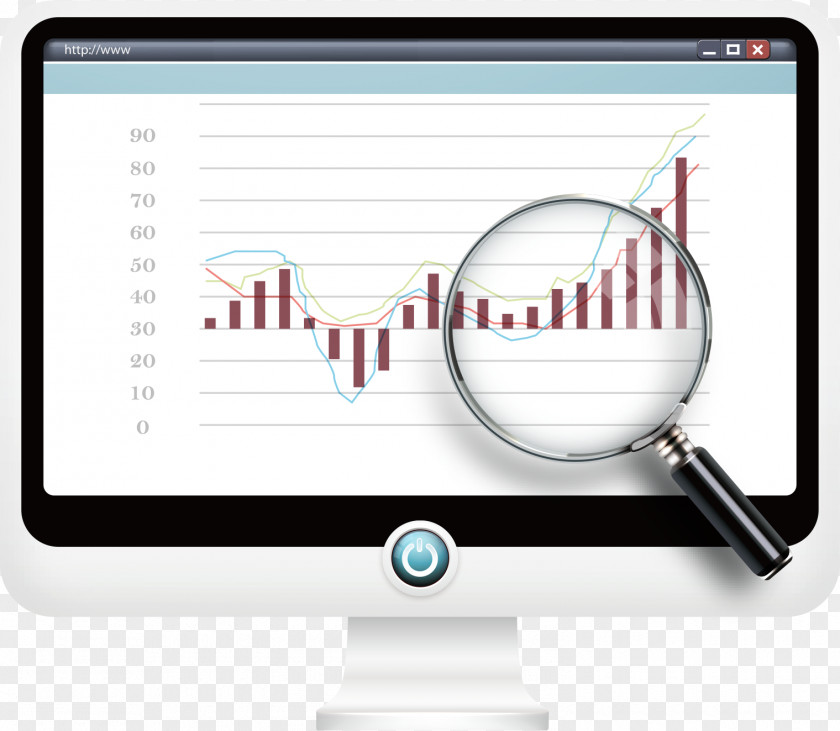 Vector Magnifying Glass With A Computer Chart PNG