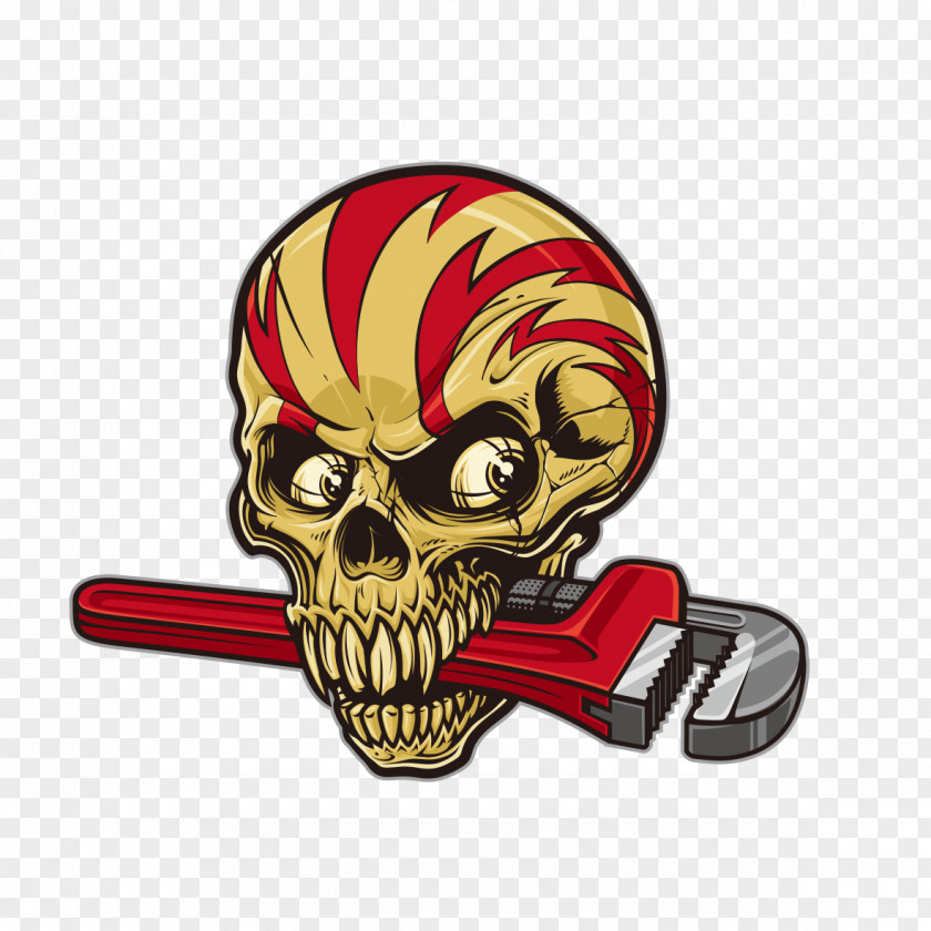 Horror Skull T-shirt Design Car Sticker Decal Wrench PNG