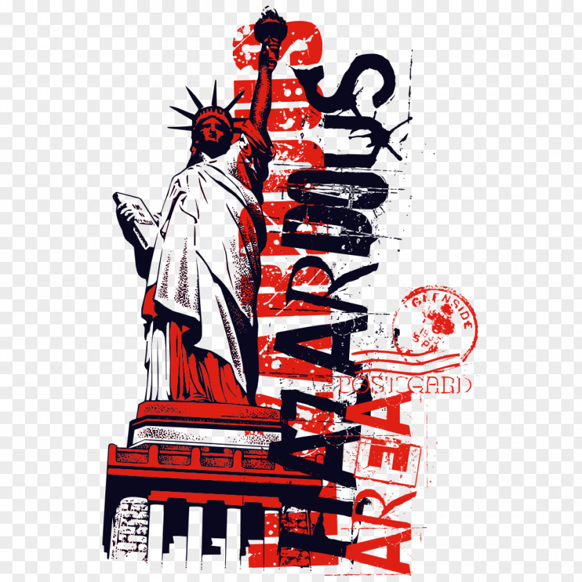 Statue Of Liberty Stamp Printed T-shirt Clothing PNG