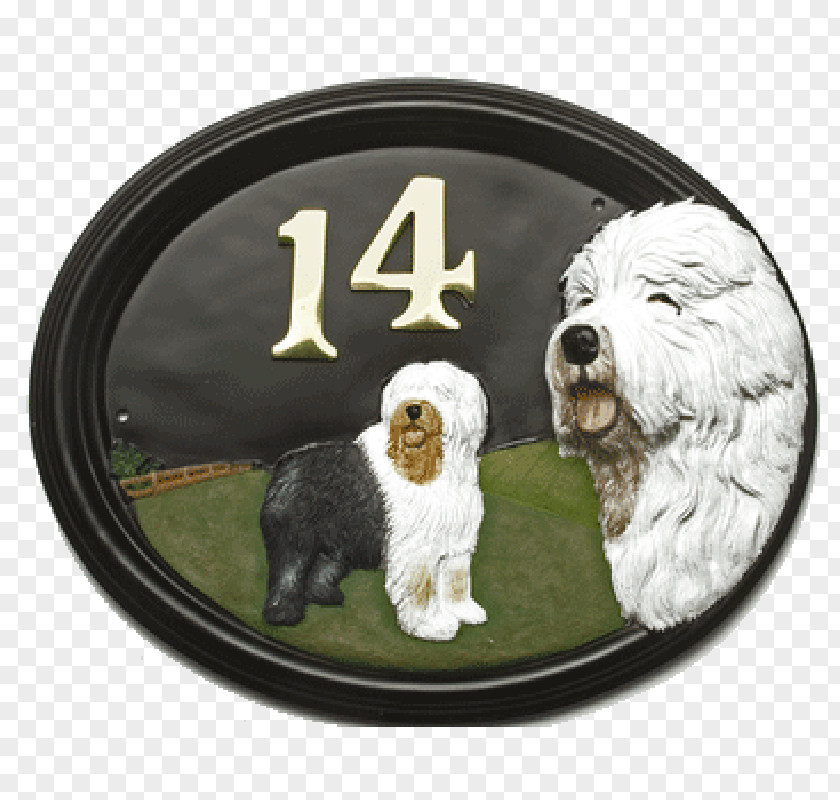Hand-painted Puppy Old English Sheepdog Dog Breed House Sign PNG