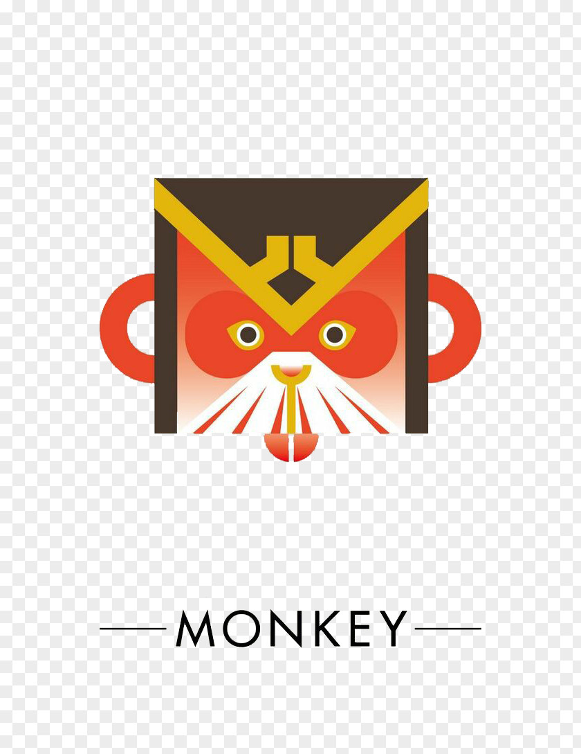 Monkey Square Pattern Chinese New Year Card Japanese Designer PNG