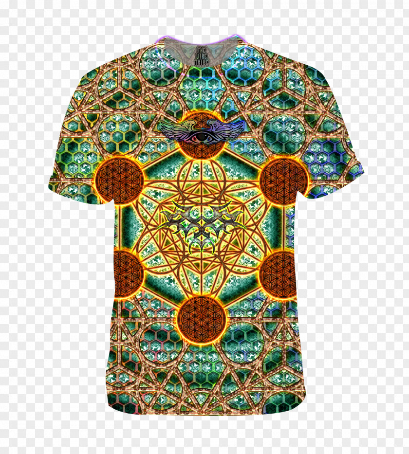 Sacred Geometry Sleeve T-shirt Blouse Turquoise PNG