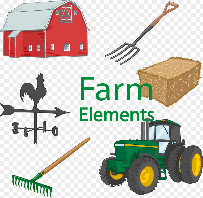 Vector Hand-drawn Hay Farm Tractor Agriculture PNG