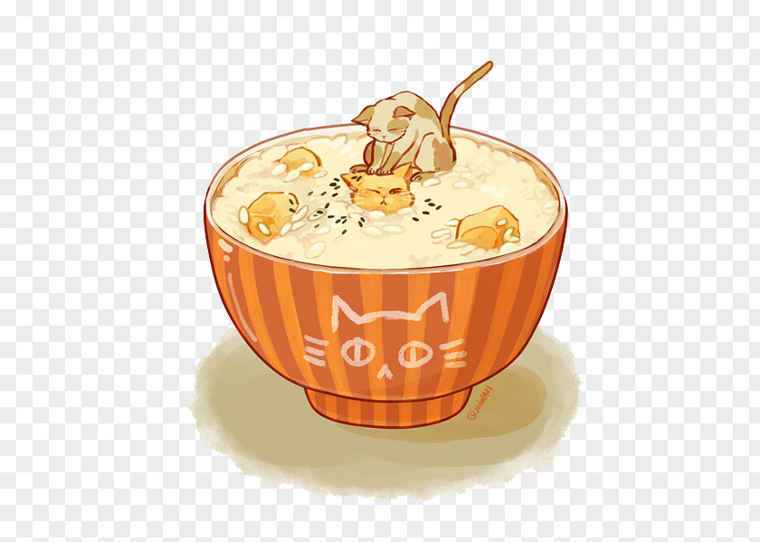 Hand-painted Cartoon Cat Rice Soup Food Hong Dou Tang Drawing Art Illustration PNG