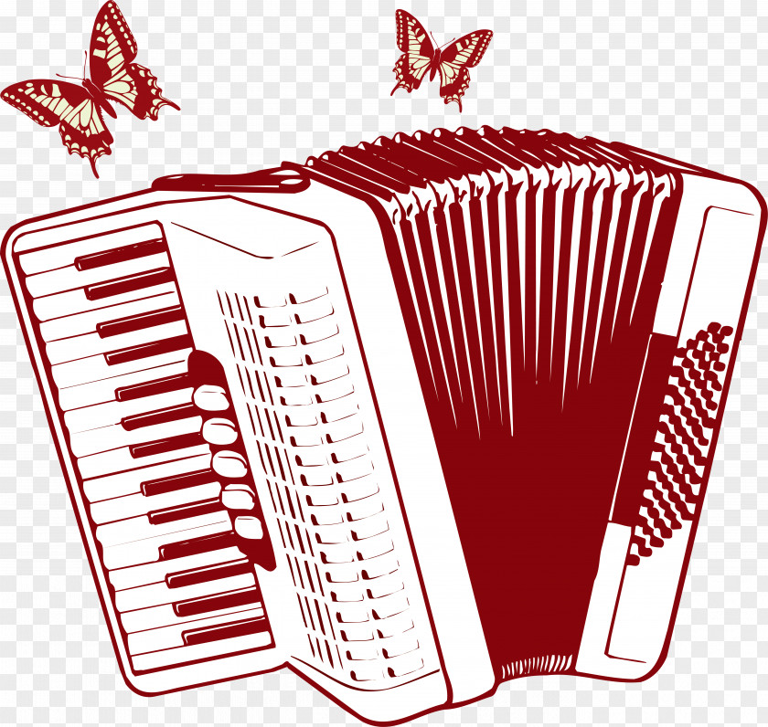 Red Accordion Line Vector Musical Instrument Cdr PNG