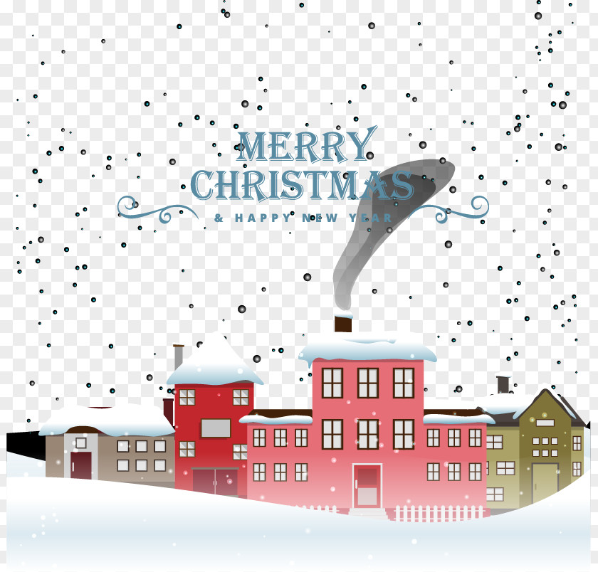 Warm Christmas Town Snowflake Illustration PNG