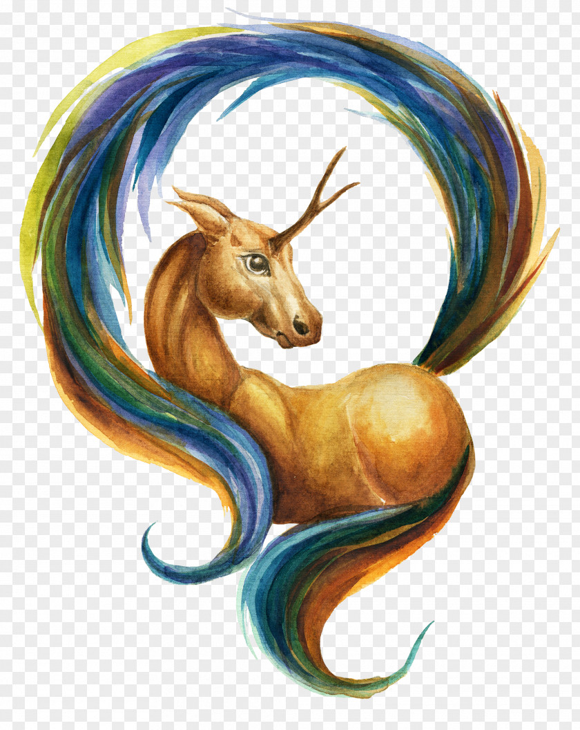 Yellow Painted Unicorn Illustration Horn Chinese Dragon PNG