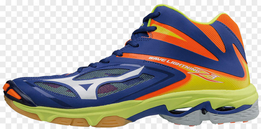 BLUE AND ORANGE WAVE Volleyball Shoe Mizuno Corporation ASICS Sport PNG