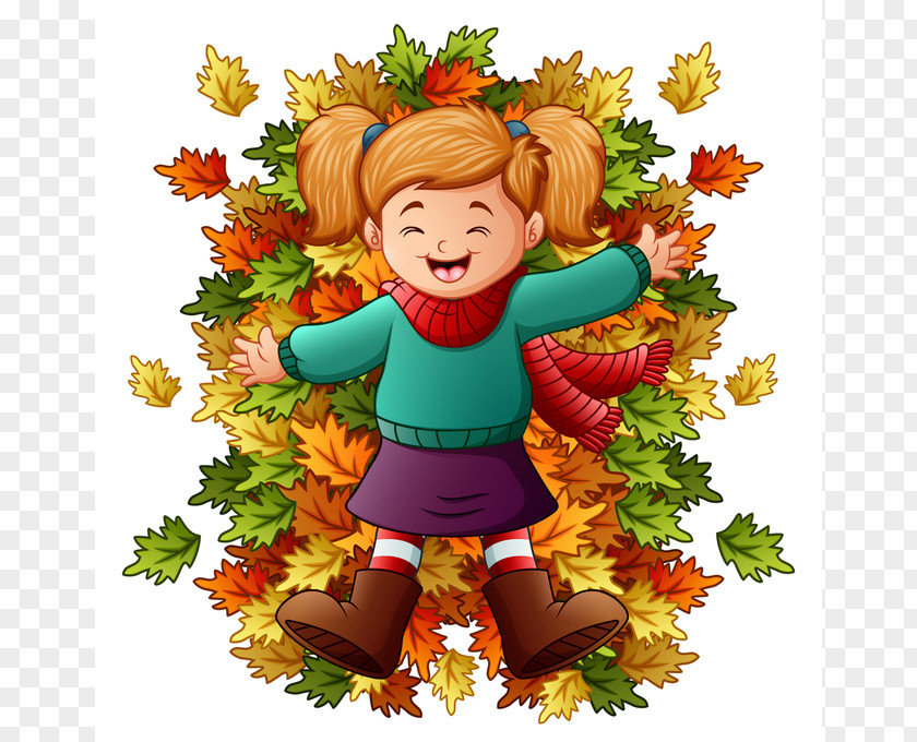 Cartoon Leaf Autumn Child Happy PNG