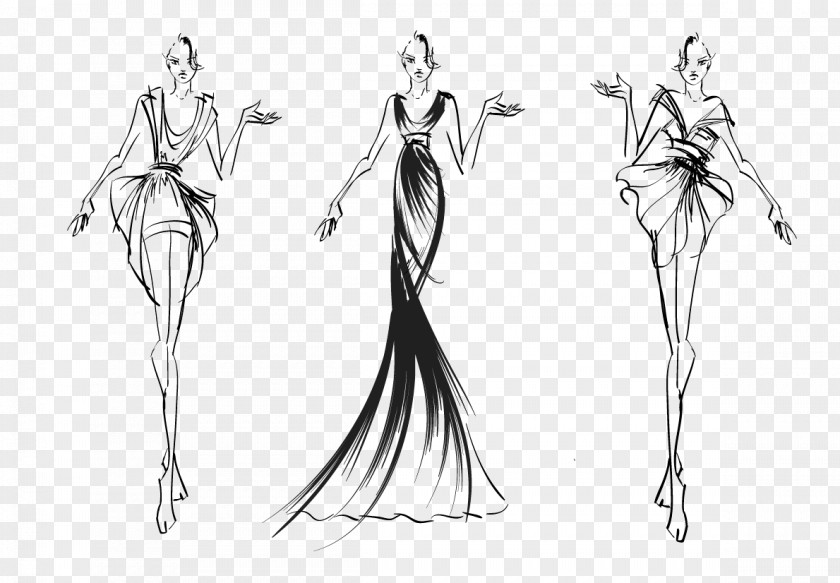Model Fashion Illustration Croquis Drawing PNG