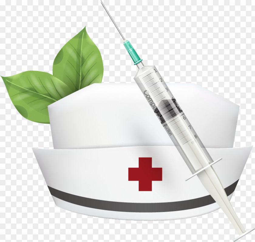 Green Leaf Pattern Painted Barrel Nurse Hat PNG