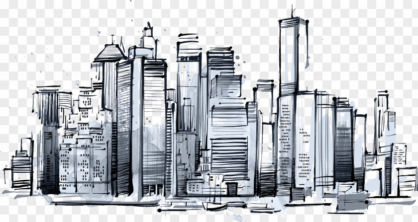 Manhattan Skyscrapers Skyline New York Sketch Icon PNG