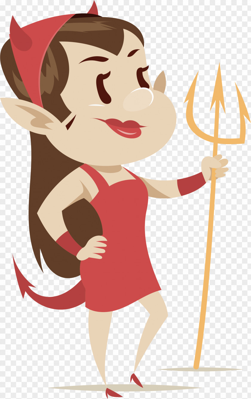 A Female Devil In Red Dress Cartoon Clip Art PNG