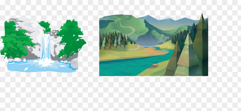 The Ancient Ink Green Mountains And Rivers Graphic Design Illustration PNG